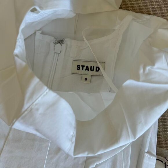 NEW STAUD Wells Midi Dress Sz4/8 White Classic Cotton Best Party Wedding - Picture 9 of 12